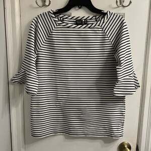 Rafaella Studio Black and White Sailor Collar Bell Sleeve Blouse Sz S